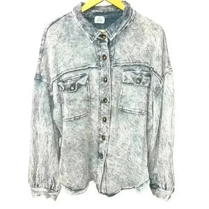 Blue Buttercup French Terry acid washed ‘jean jacket’ size large